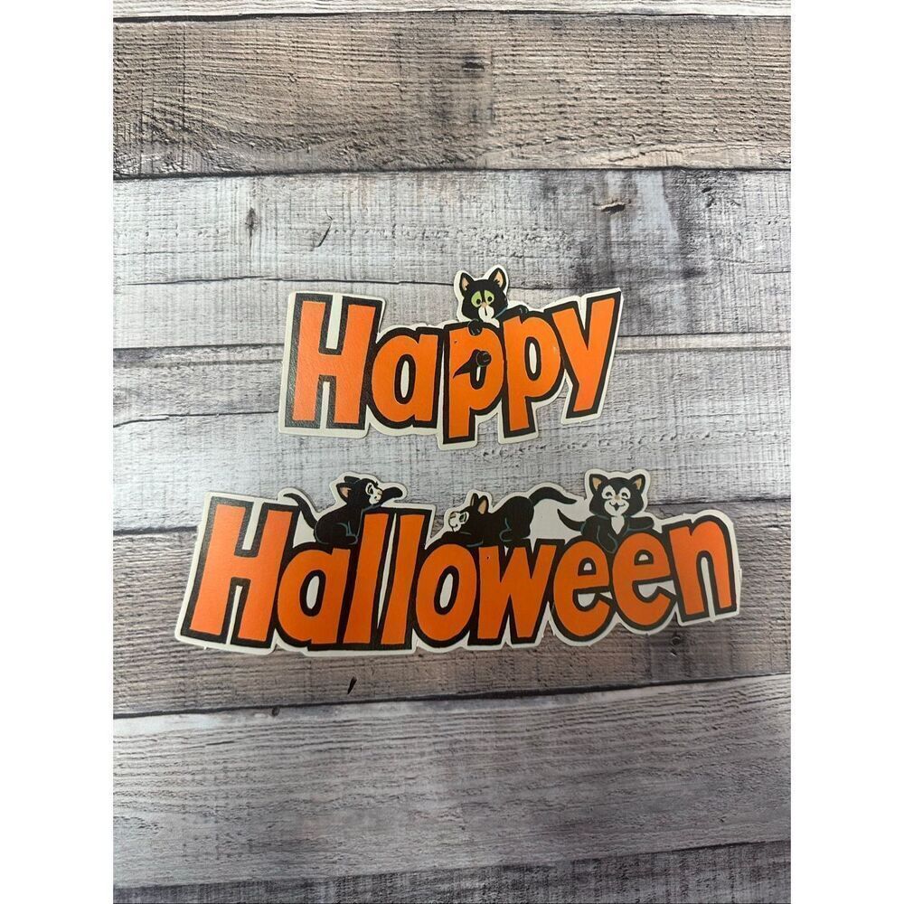 VTG Halloween Cute Cats Playing Happy Halloween Wall Decor Die Cut Decoration